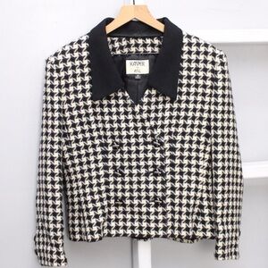 Kasper For ASL Black White Cropped Houndstooth Double Breasted Blazer Size 14​